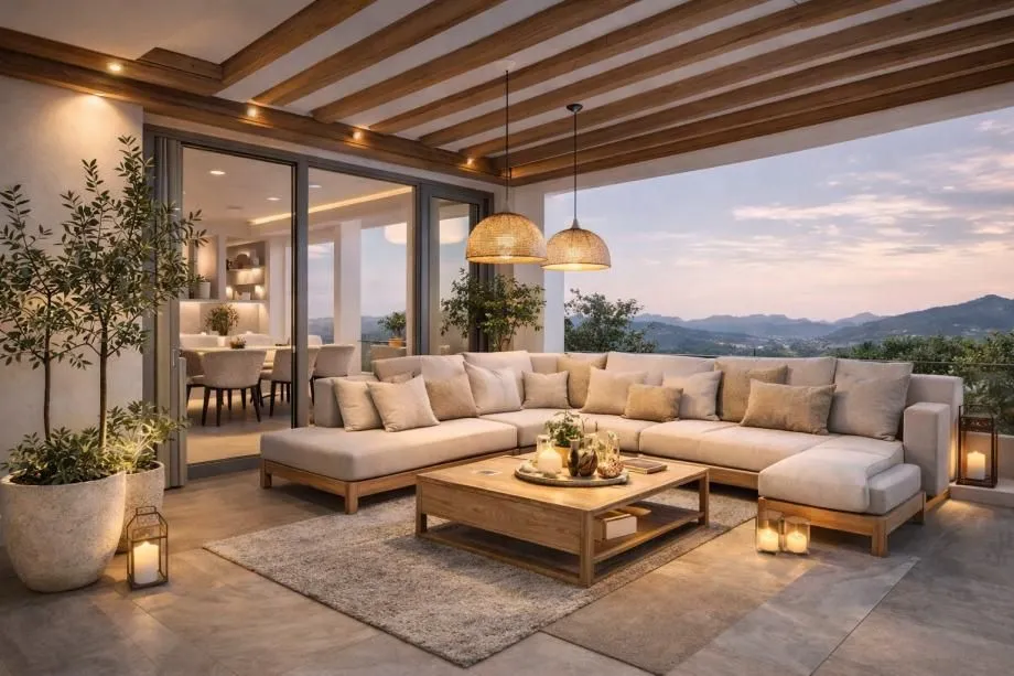 Luxury outdoor sectional sofa on a spacious villa patio 6