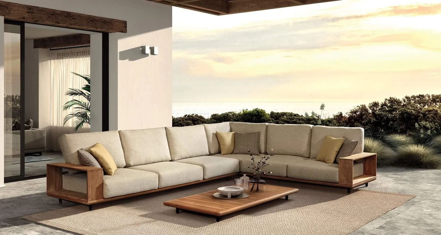 Luxury outdoor sectional sofa on a spacious villa patio 4
