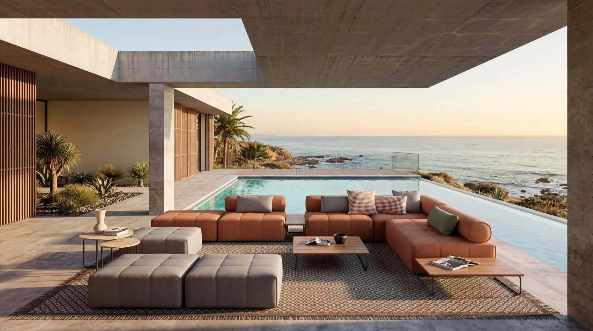 Luxury outdoor sectional sofa on a spacious villa patio 5